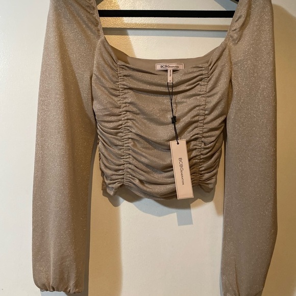 Bcbgeneration Women's Ruched Long Sleeve Crop Top with Square Neck NWT - Picture 5 of 9